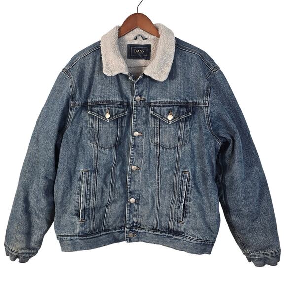 GH Bass Denim Trucker Jacket Men's XL Blue Sherpa Lined Classic Outdoors Vintage - Picture 1 of 10